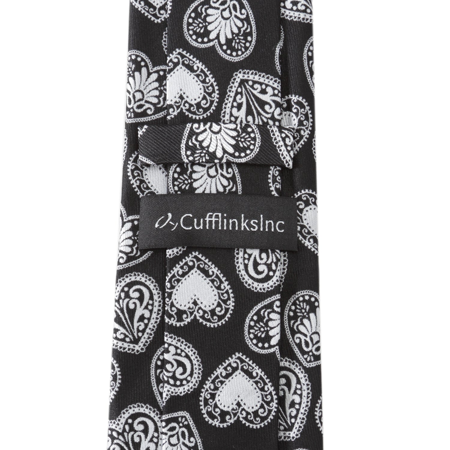  Cufflinks Black and White Paisley Heart Men's Tie - Default Title - Bonton