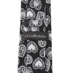 Black and White Paisley Heart Men's Tie