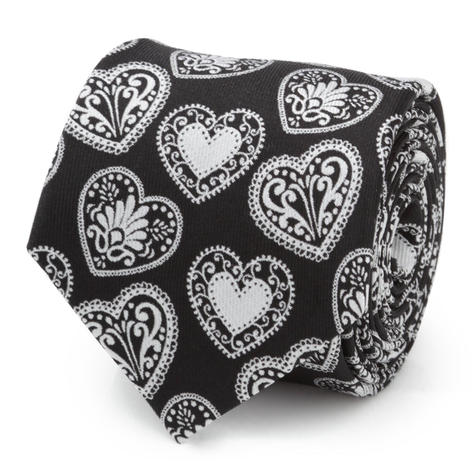  Cufflinks Black and White Paisley Heart Men's Tie - Default Title - Bonton