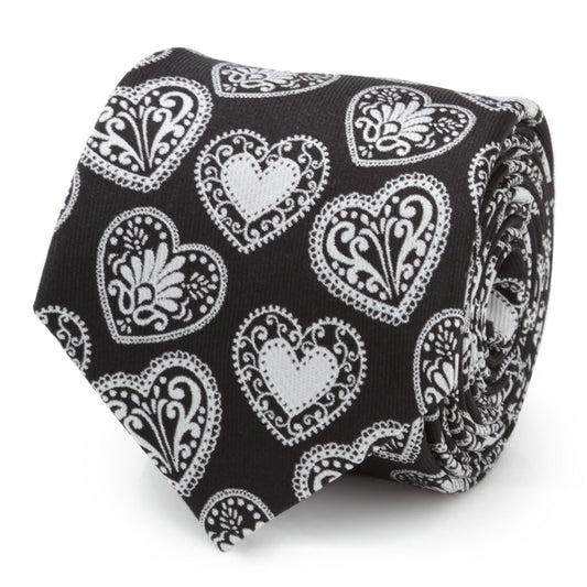 Black and White Paisley Heart Men's Tie