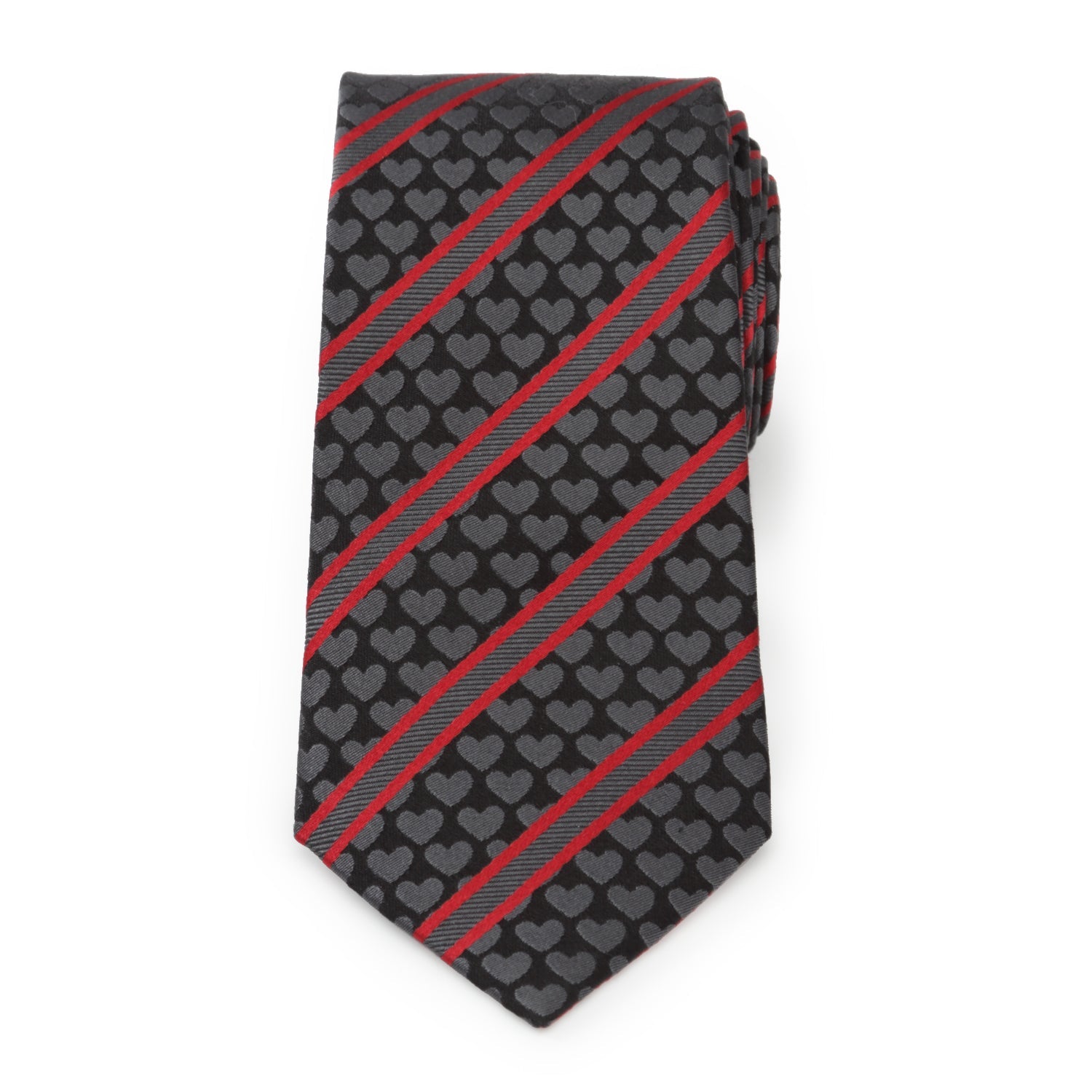  Cufflinks Black Heart Striped Men's Tie - Default Title - Bonton