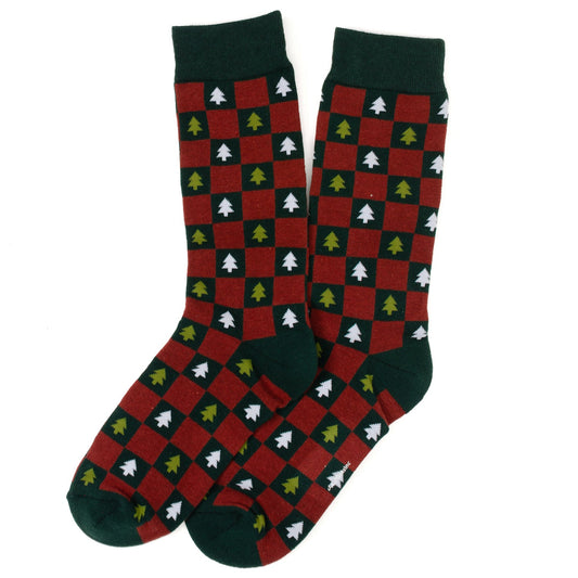 Christmas Tree Red Green Checkered Men's Socks