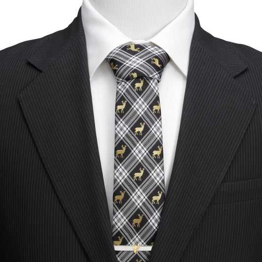 Black Plaid Stag Men's Tie