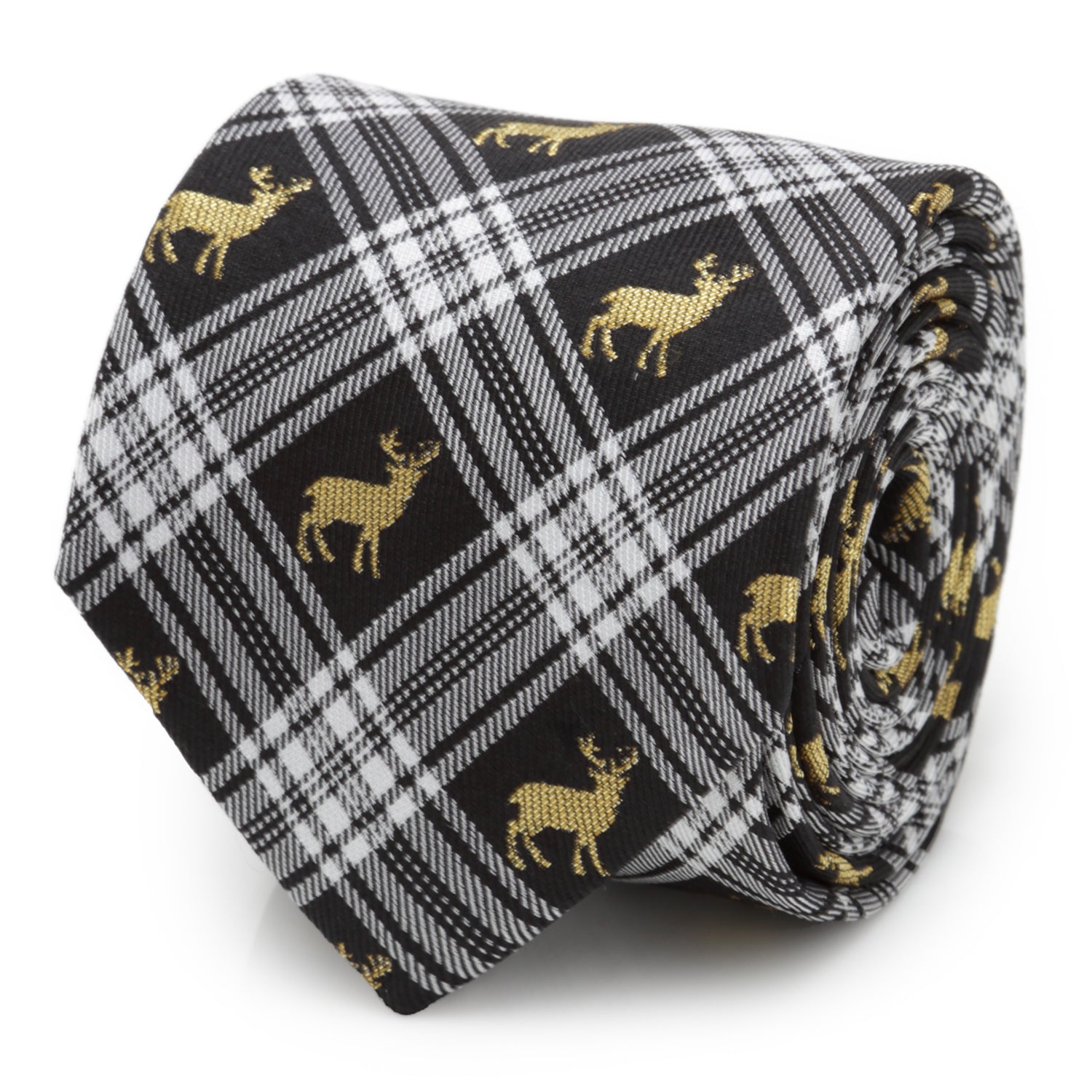  Cufflinks Black Plaid Stag Men's Tie - Default Title - Bonton