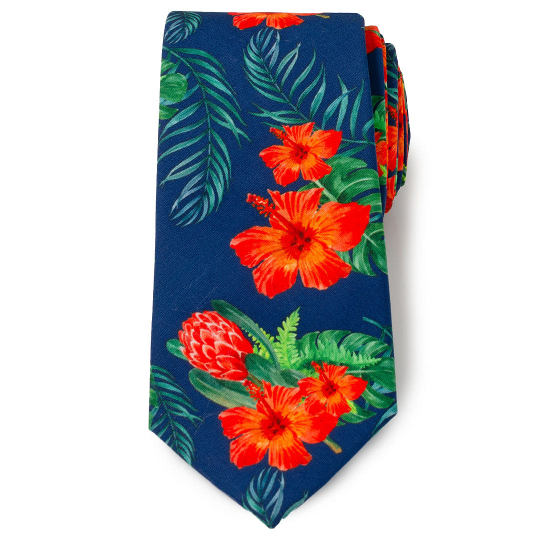  Cufflinks Tropical Hibiscus Men's Navy Tie - Default Title - Bonton