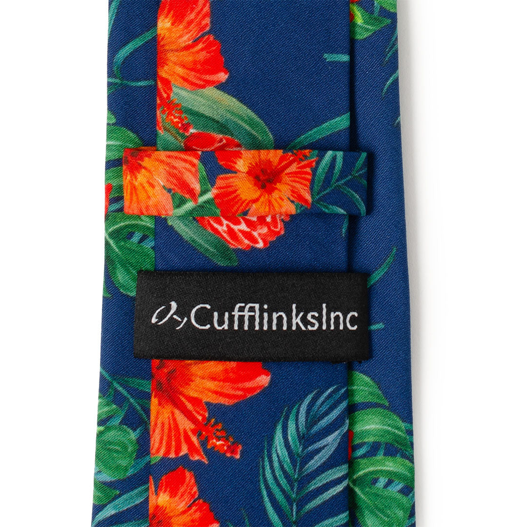  Cufflinks Tropical Hibiscus Men's Navy Tie - Default Title - Bonton