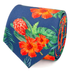 Tropical Hibiscus Men's Navy Tie