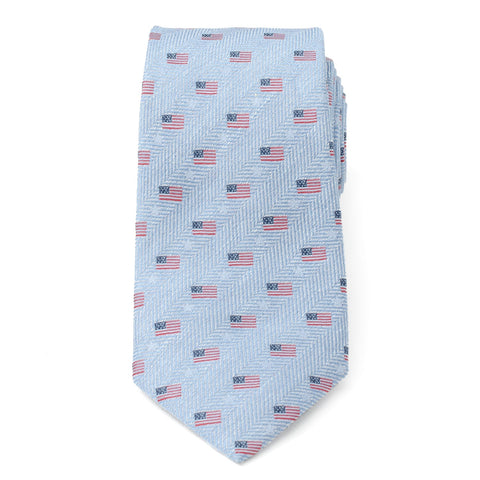Light Blue American Flag Men's Tie