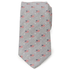 Light Gray American Flag Men's Tie