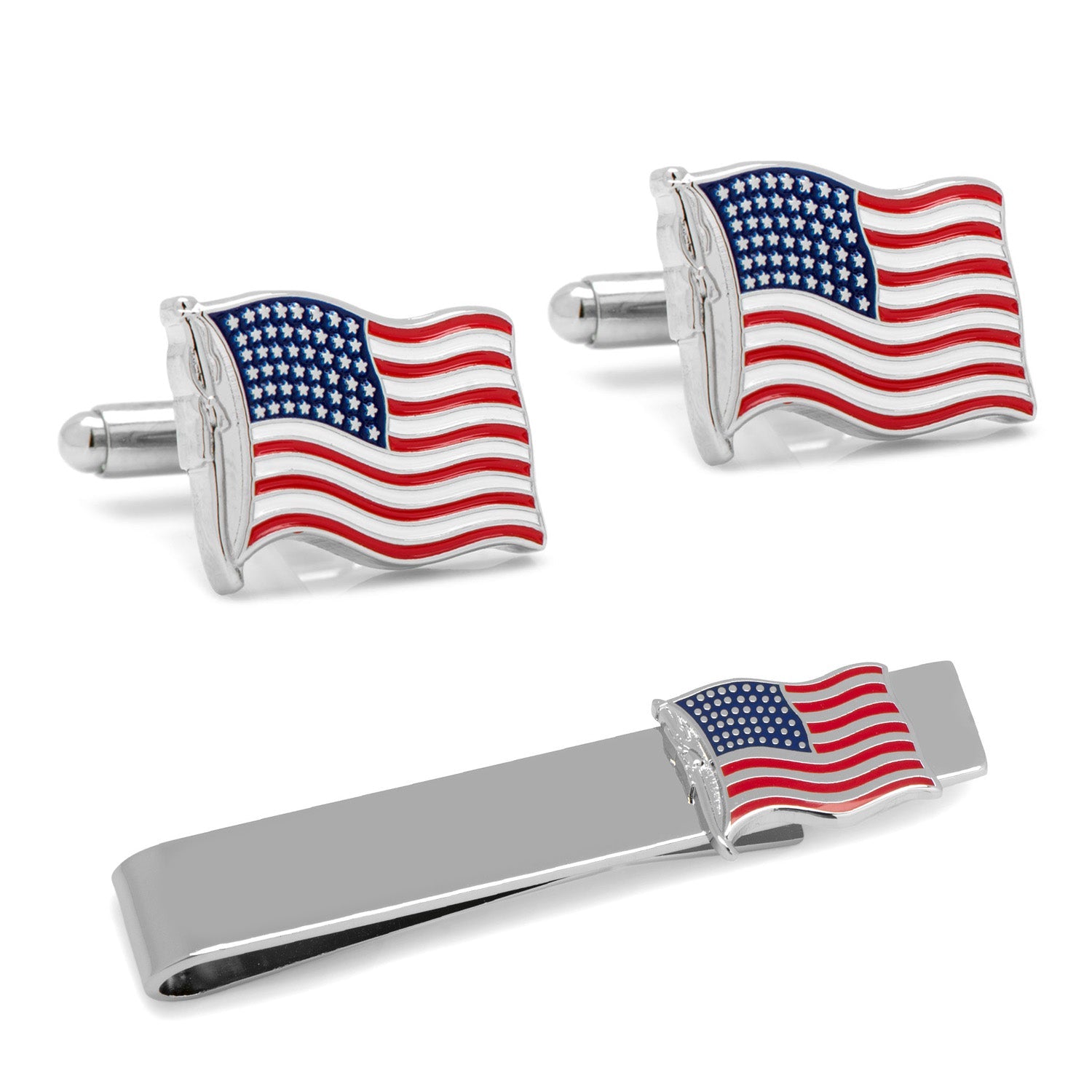  Cufflinks American Waving Flag Cufflinks and Tie Bar Gift Set - Default Title - Bonton