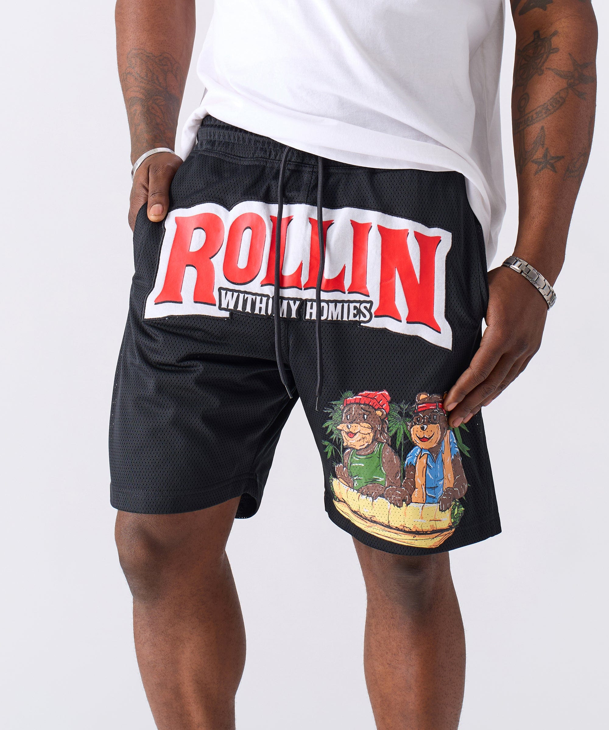  Reason Clothing Cheech & Chong Rollin Homies Mesh Short - Black - BLACK - Bonton