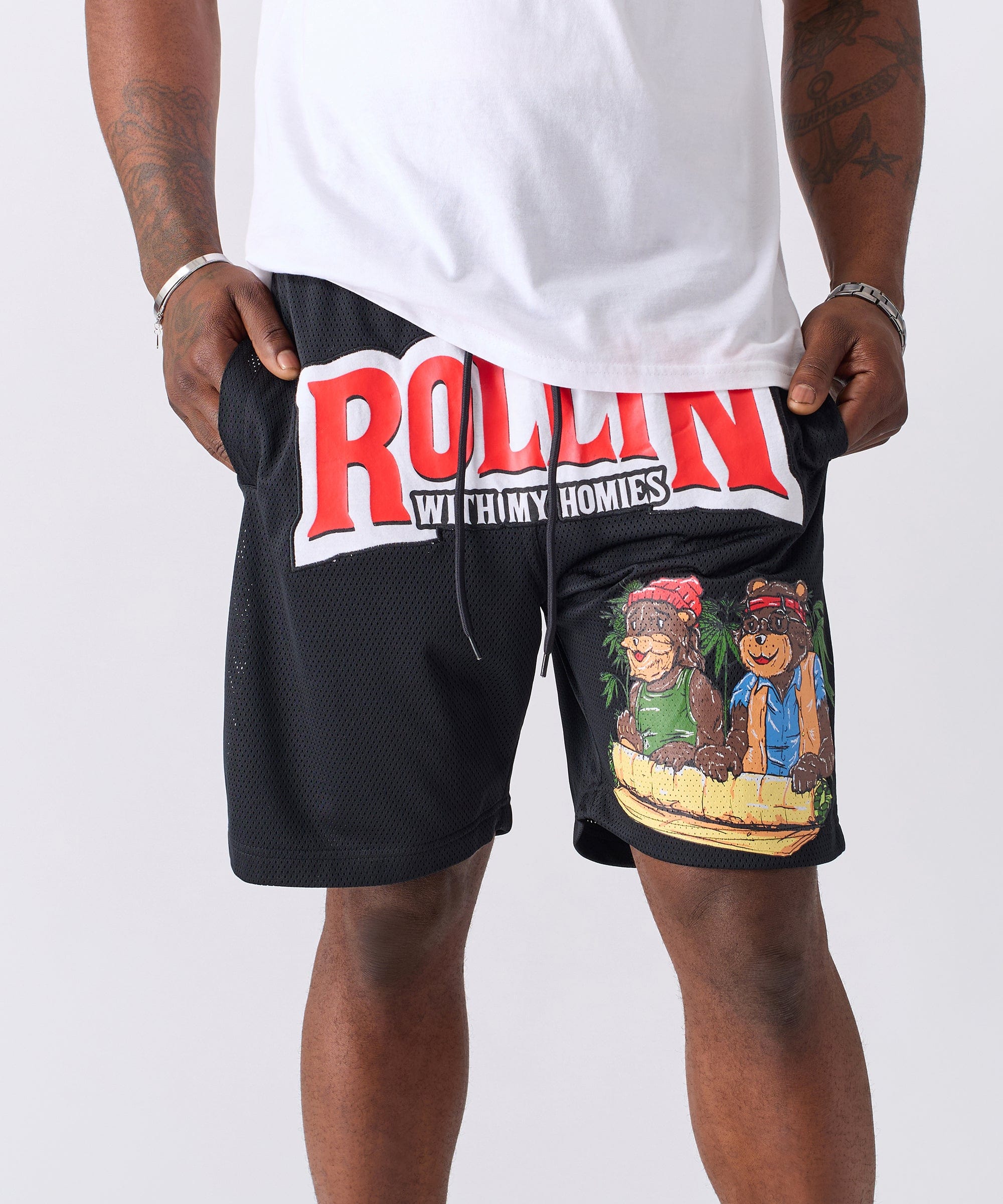  Reason Clothing Cheech & Chong Rollin Homies Mesh Short - Black - BLACK - Bonton