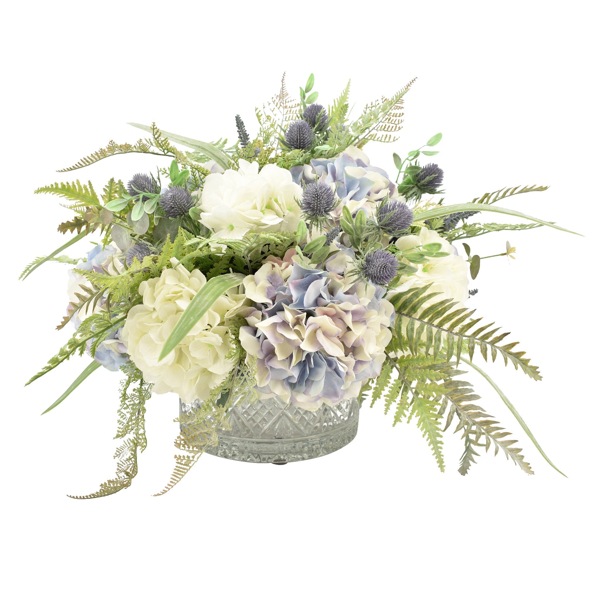  Creative Displays Hydrangea, Ferns and Hops Arranged in a Crystal Bowl Vase - Multi - Bonton