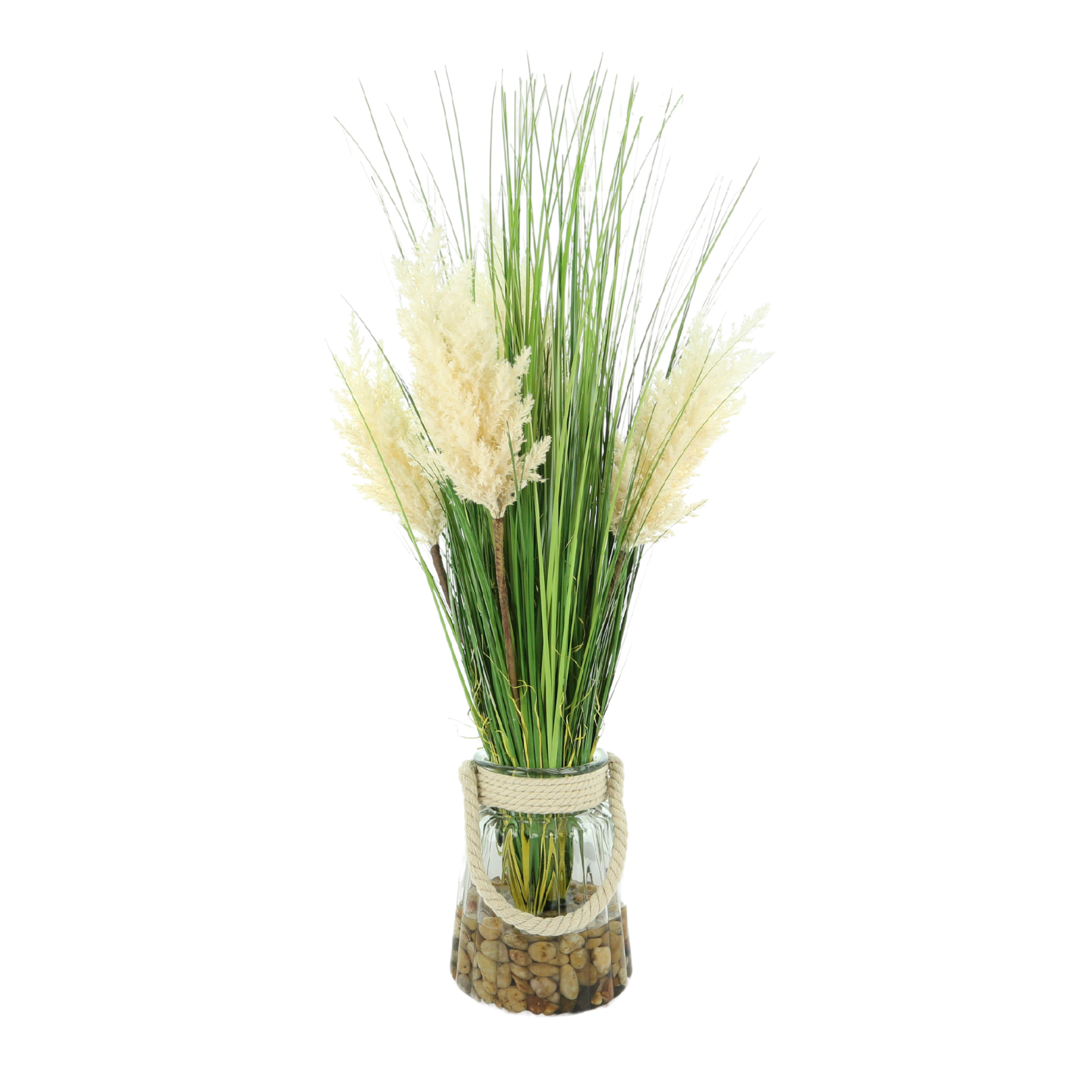  Creative Displays Pampas and Grass in a Glass Vase with Rocks - Cream - Bonton