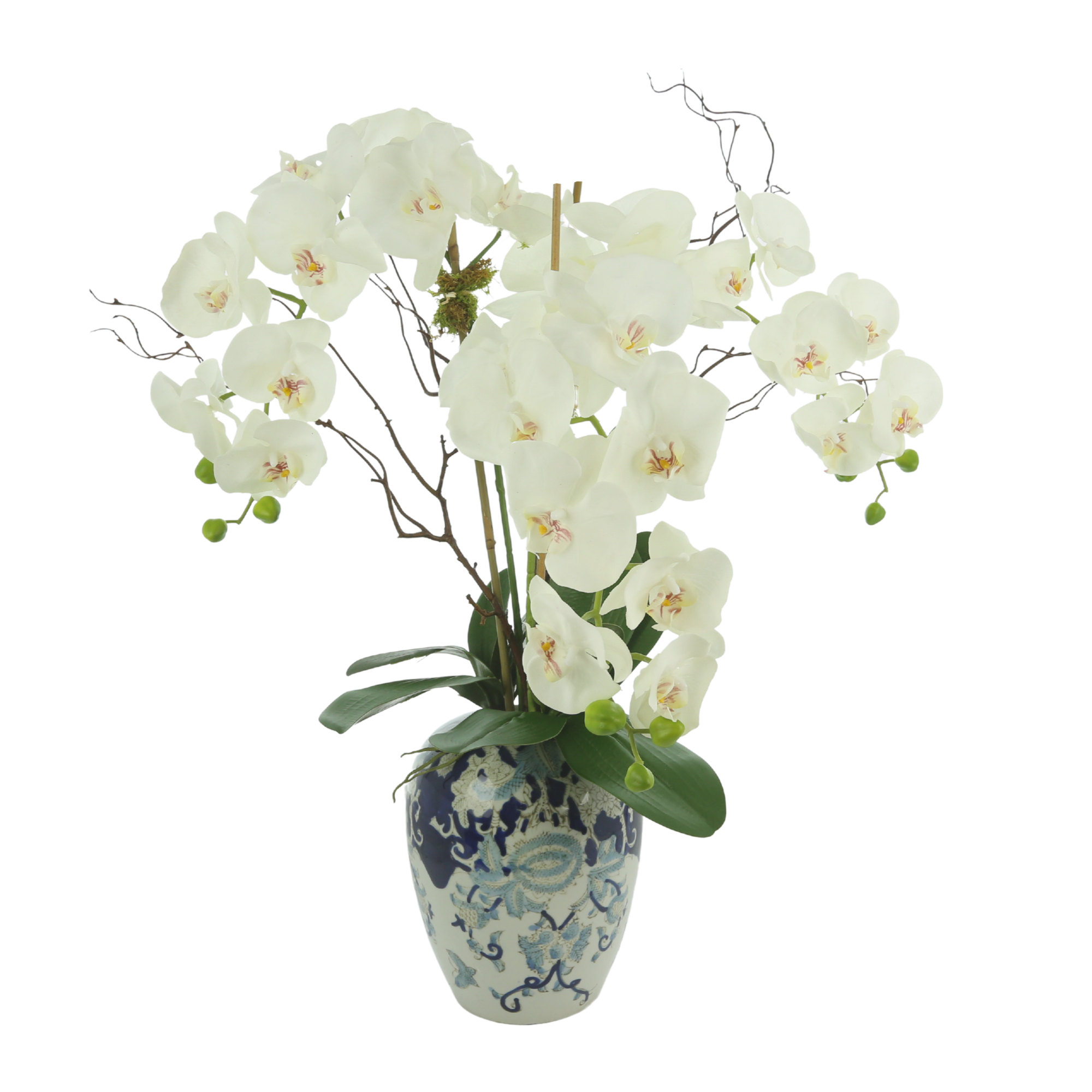  Creative Displays Orchids and Branches Arranged in a Ceramic Vase - White - Bonton