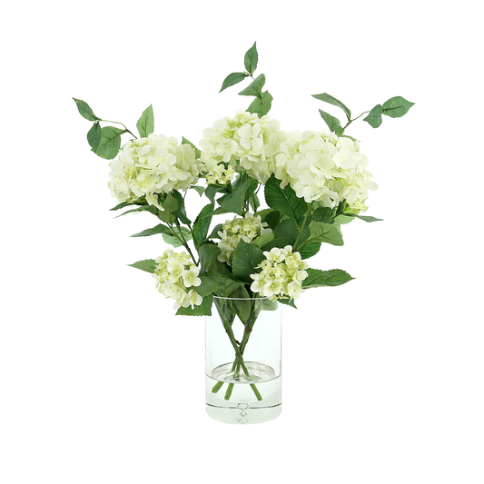 Hydrangea Floral Arrangement in a Clear Glass Vase