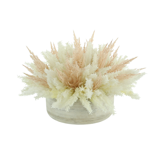 Assorted Pampas Arrangement in a Round Wooden Planter