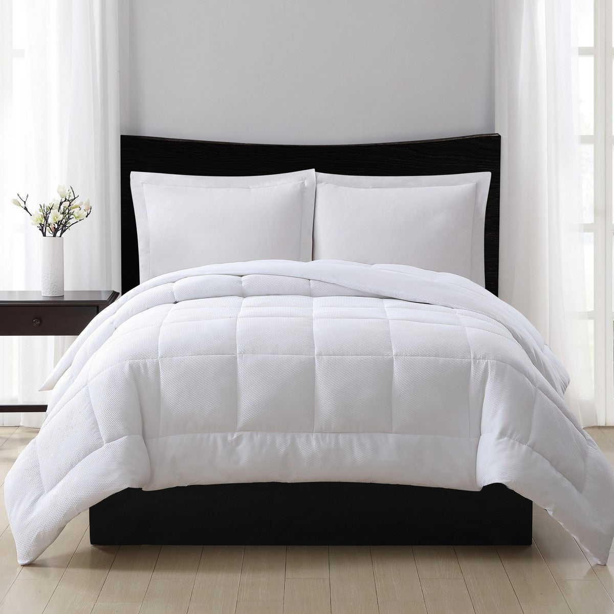  London Fog Embossed Dot Seersucker/Down Alternative Comforter - White - Bonton