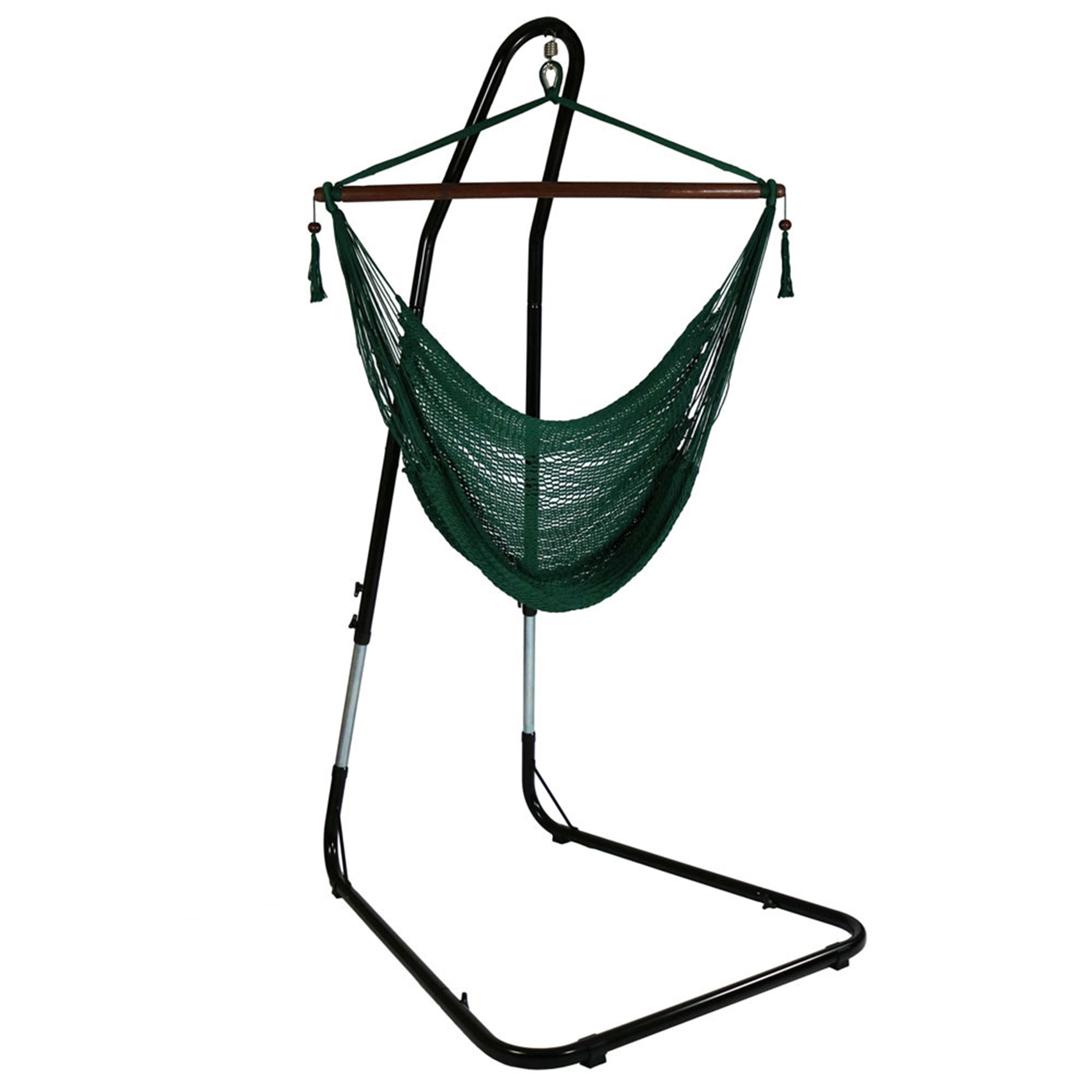  Sunnydaze Decor Caribbean Style Extra Large Hanging Rope Hammock Chair Swing with Adjustable Stand - Mocha - Bonton