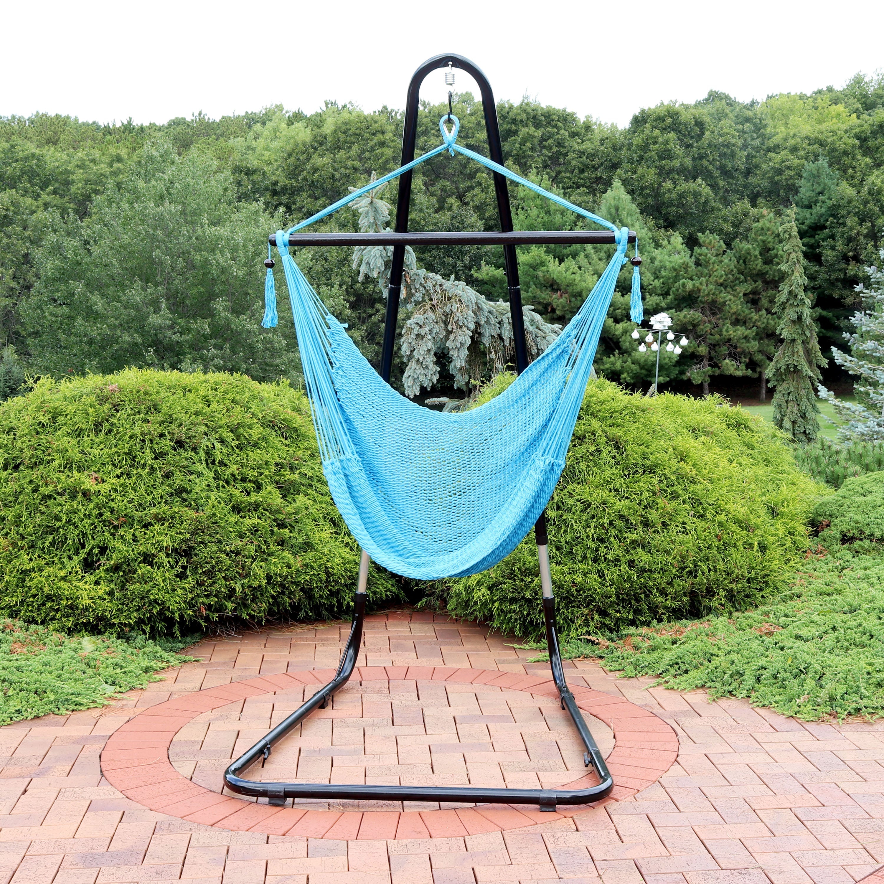  Sunnydaze Decor Caribbean Style Extra Large Hanging Rope Hammock Chair Swing with Adjustable Stand - Mocha - Bonton