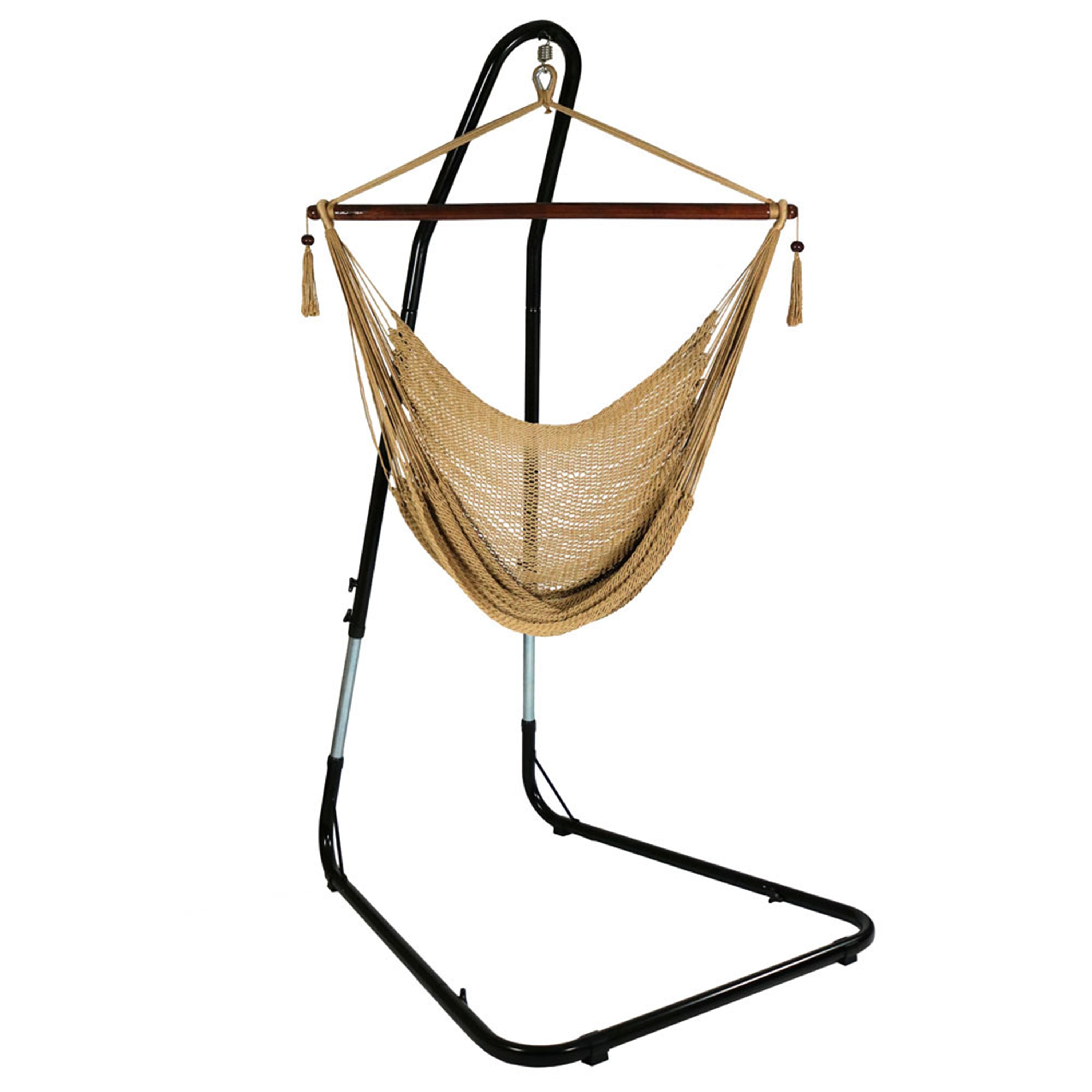  Sunnydaze Decor Caribbean Style Extra Large Hanging Rope Hammock Chair Swing with Adjustable Stand - Sky Blue - Bonton