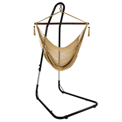 Caribbean Style Extra Large Hanging Rope Hammock Chair Swing with Adjustable Stand