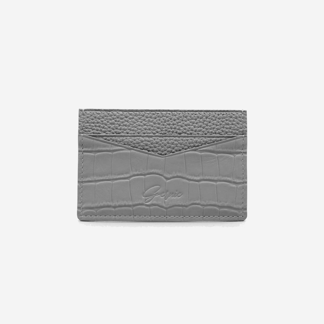  Gernie NYC Genuine Croc Leather Slim Card Case - Grey - Bonton