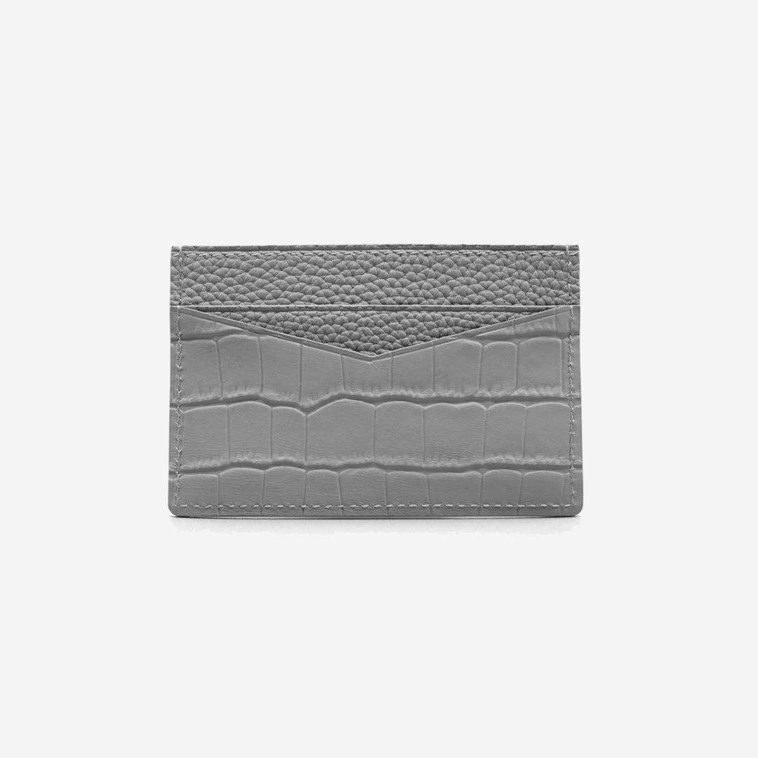  Gernie NYC Genuine Croc Leather Slim Card Case - Grey - Bonton