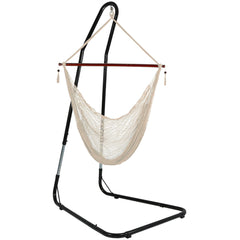 Cabo Style Extra Large Hanging Rope Hammock Chair Swing with Stand - 300 lb Weight Capacity - Cream