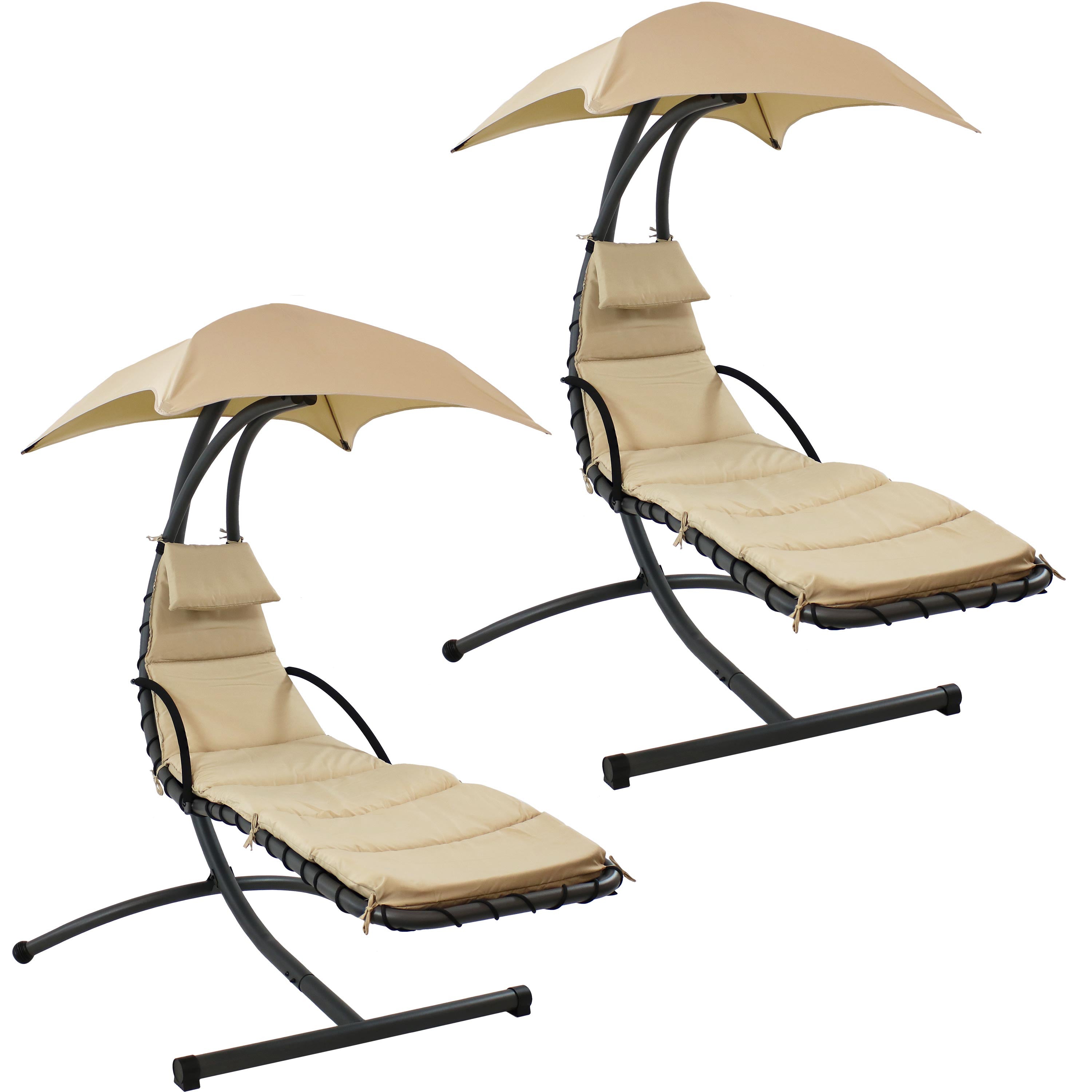  Sunnydaze Decor Hanging Chaise Floating Lounge Chair with Canopy Umbrella and Arc Stand - Beige - Bonton