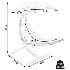 Hanging Chaise Floating Lounge Chair with Canopy Umbrella and Arc Stand