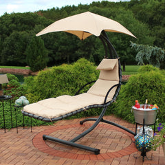 Hanging Chaise Floating Lounge Chair with Canopy Umbrella and Arc Stand