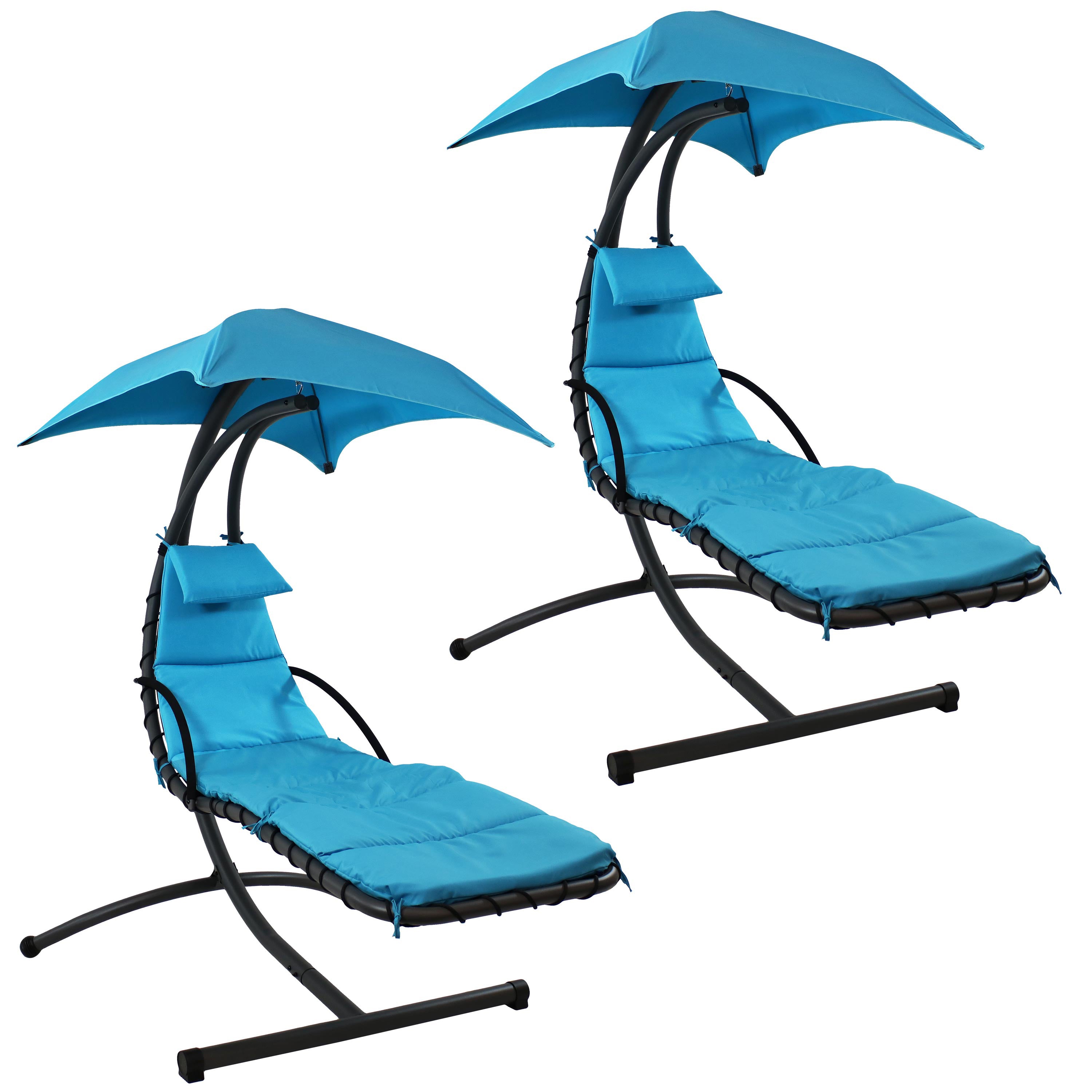  Sunnydaze Decor Hanging Chaise Floating Lounge Chair with Canopy Umbrella and Arc Stand - Teal - Bonton