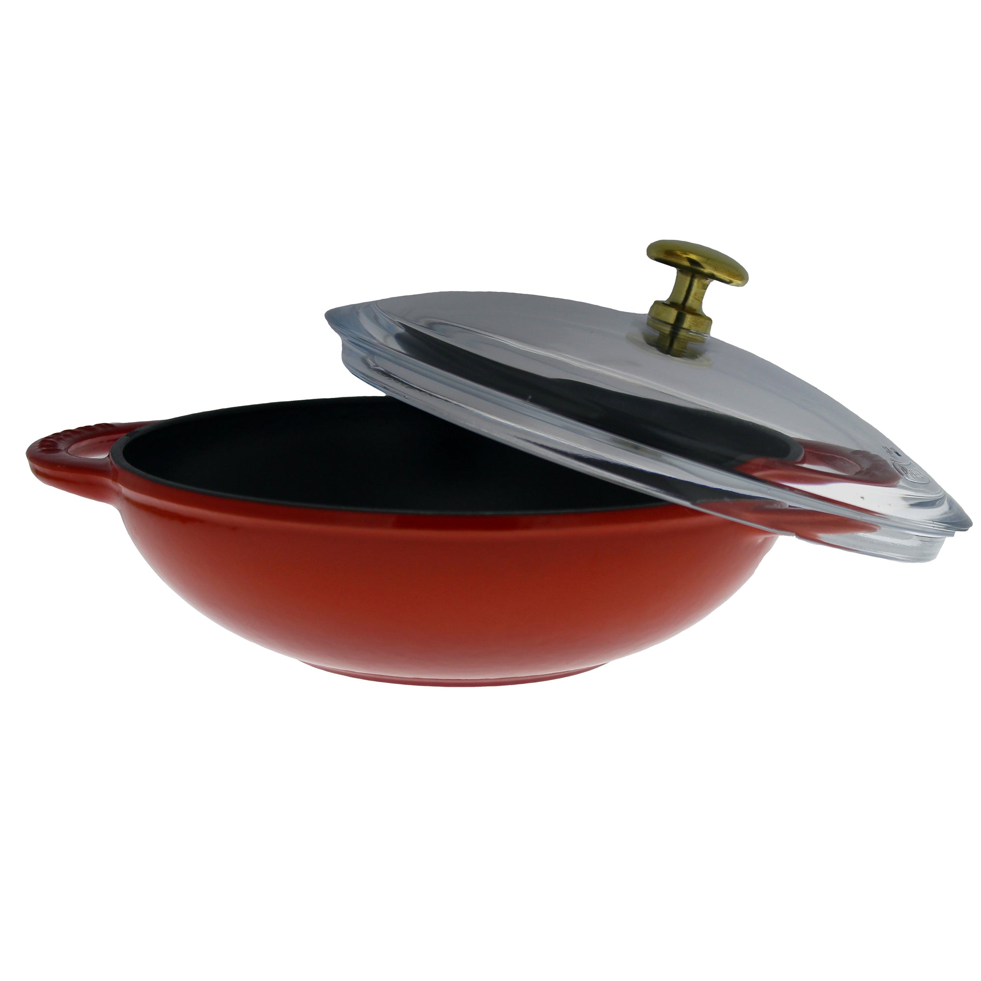  Chasseur French Enameled Cast Iron Wok With Glass Lid, 7-Inch Diameter, Red - Default Title - Bonton