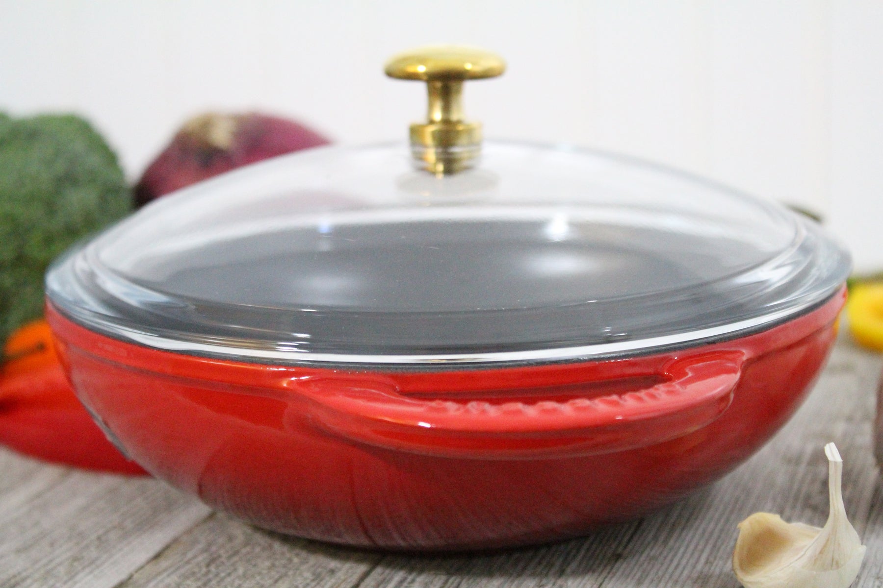  Chasseur French Enameled Cast Iron Wok With Glass Lid, 7-Inch Diameter, Red - Default Title - Bonton
