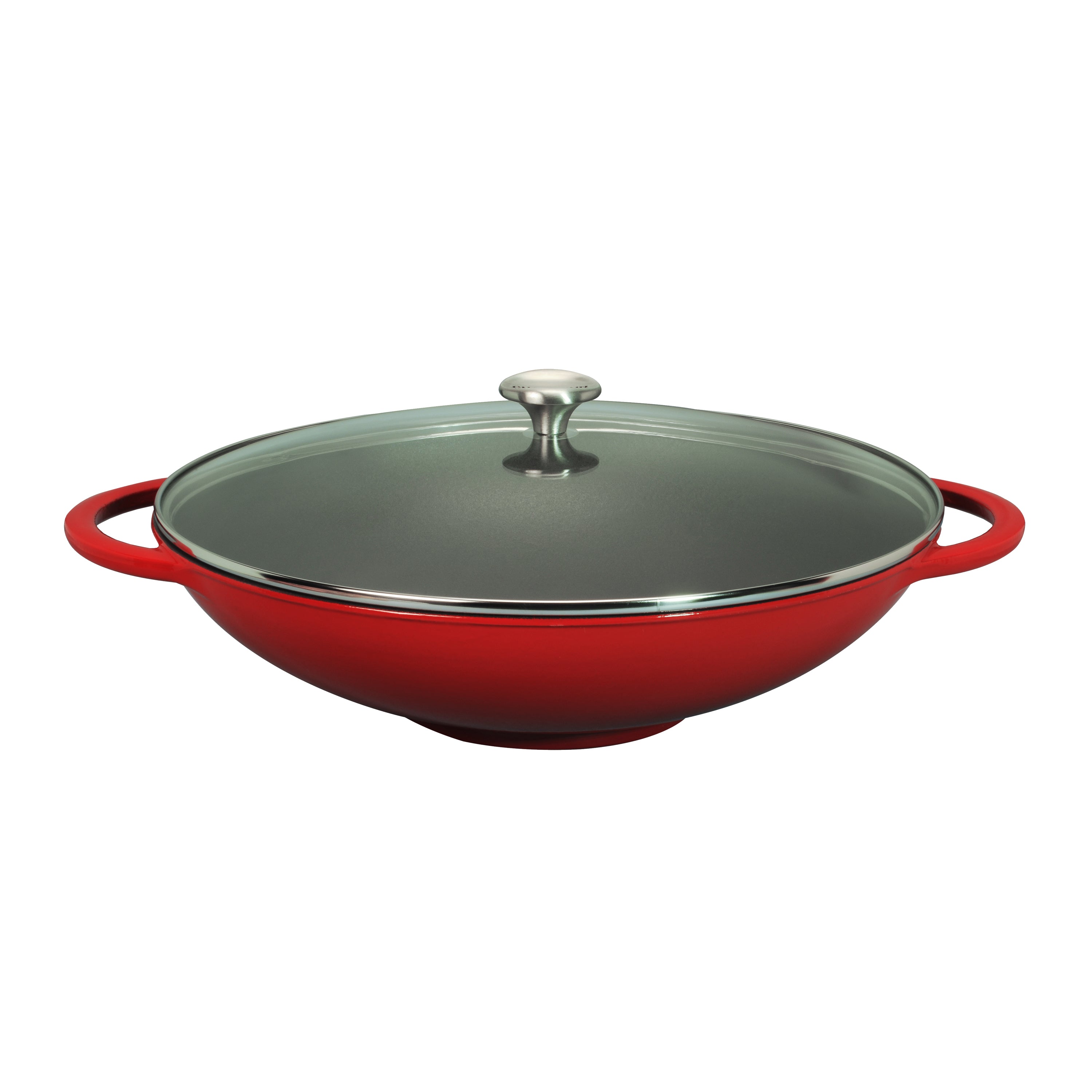  Chasseur French Enameled Cast Iron Wok With Glass Lid, 16-Inch Diameter, Red - Default Title - Bonton