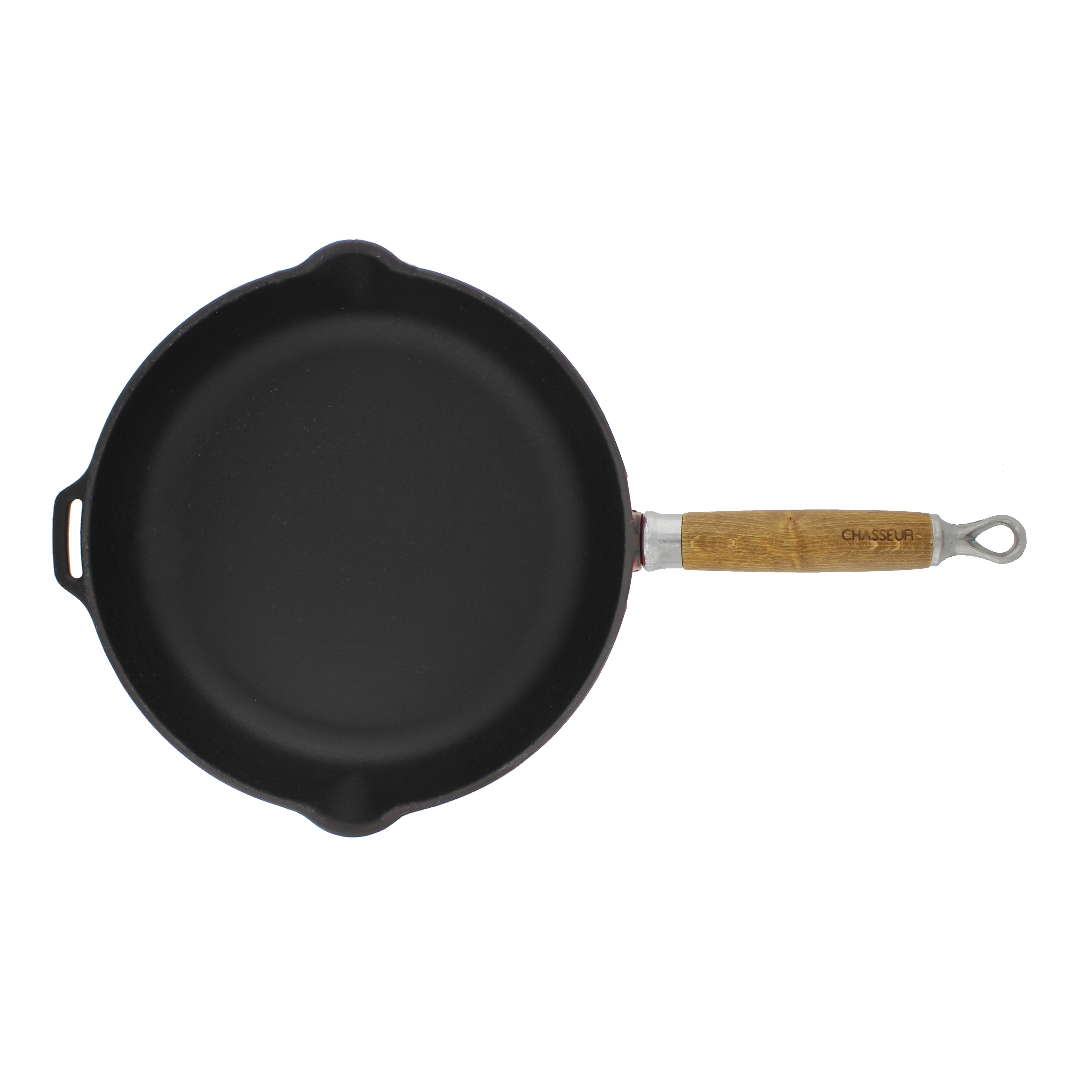  Chasseur French Enameled Cast Iron Fry Pan With Wood Handle and Spouts, 10-Inch, Red - Default Title - Bonton