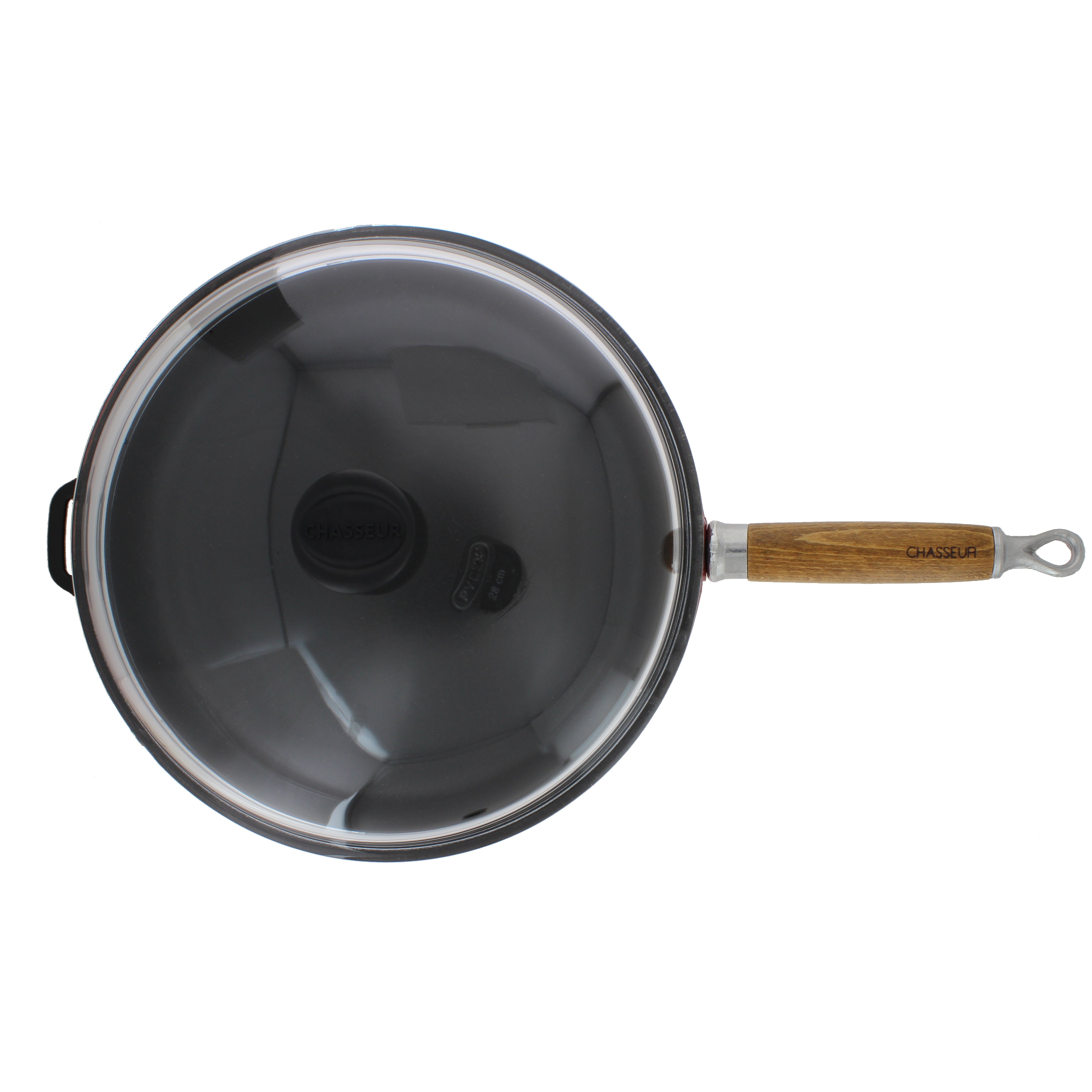  Chasseur French Enameled Cast Iron Fry Pan With Wood Handle and Glass Lid, 11-Inch, Red - Default Title - Bonton