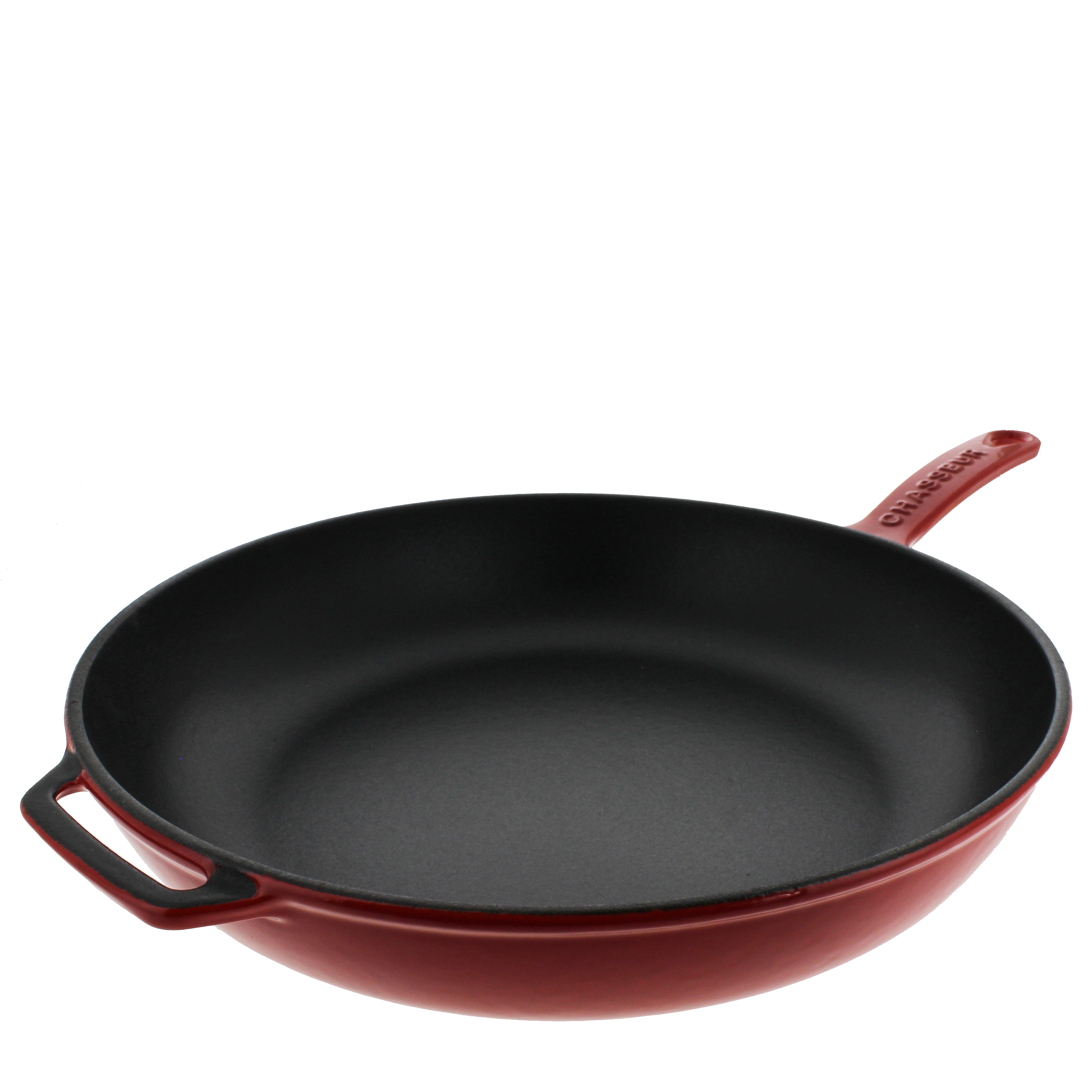 Chasseur French Enameled Cast Iron Fry Pan With Cast Iron Handle and Glass Lid, 11-Inch, Red - Default Title - Bonton