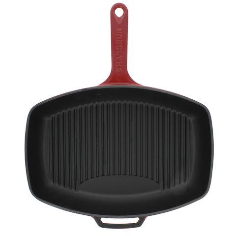Red Rectangular French Enameled Cast Iron Grill Pan (CI_3140), 12-Inch