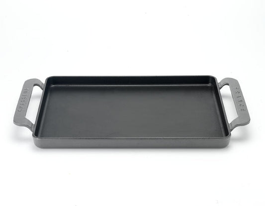 French Rectangular Enameled Cast Iron Griddle, 14-Inch, Caviar Grey