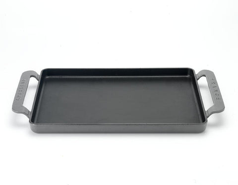French Rectangular Enameled Cast Iron Griddle, 14-Inch, Caviar Grey