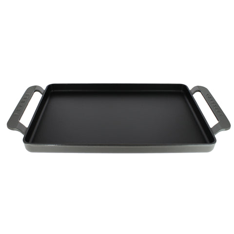 French Rectangular Enameled Cast Iron Griddle, 14-Inch, Caviar Grey