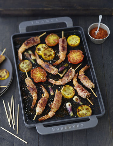 French Rectangular Enameled Cast Iron Griddle, 14-Inch, Caviar Grey
