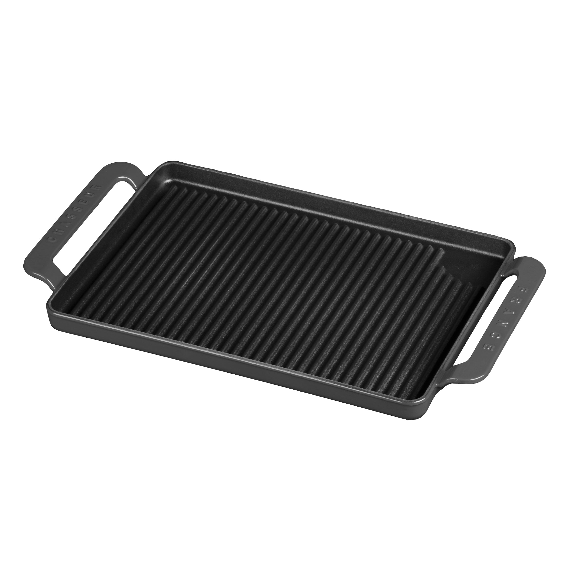  Chasseur Flame Rectangular Enameled Cast Iron Grill Pan With Handles Red or Grey (CI_3360), 14-Inch - Flame Red - Bonton