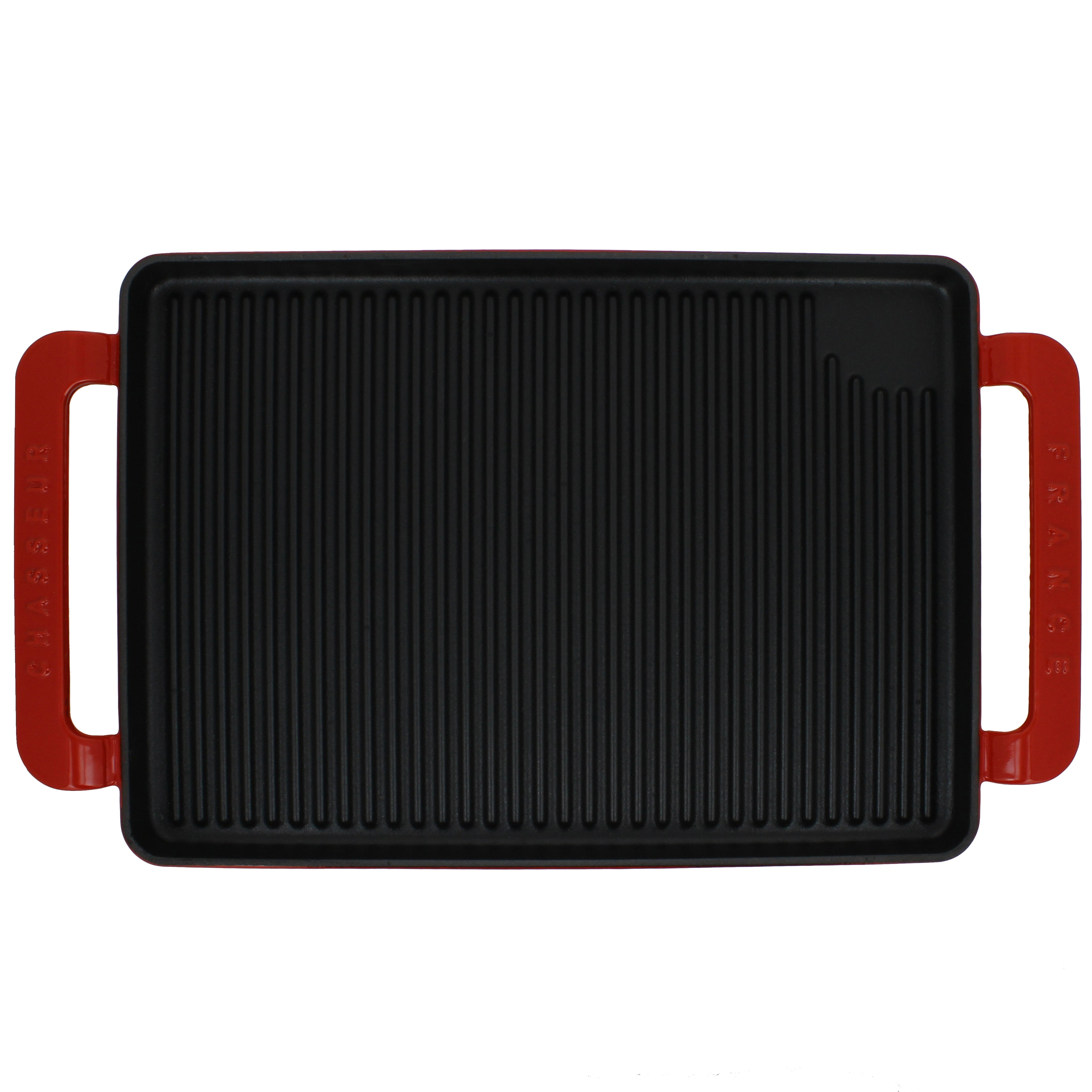  Chasseur Flame Rectangular Enameled Cast Iron Grill Pan With Handles Red or Grey (CI_3360), 14-Inch - Flame Red - Bonton