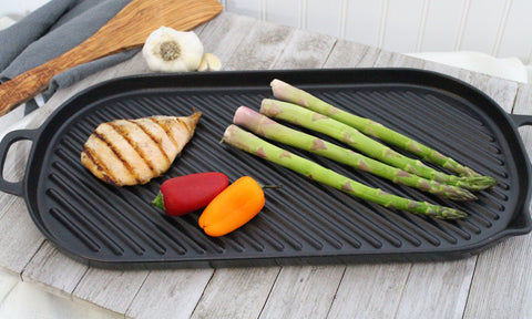 French Large Oval Cast Iron Grill Pan, 18-Inch, Black