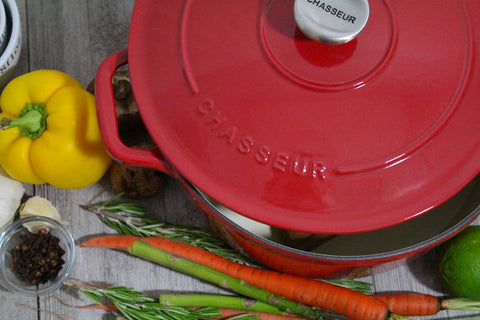 French Enameled Cast Iron Round Dutch Oven, 5.25-Quart, Red