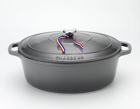 French Enameled Cast Iron Oval Dutch Oven, 4.2-Quart, Caviar Grey
