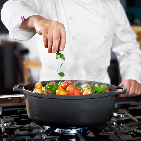 French Enameled Cast Iron Oval Dutch Oven, 4.2-Quart, Caviar Grey
